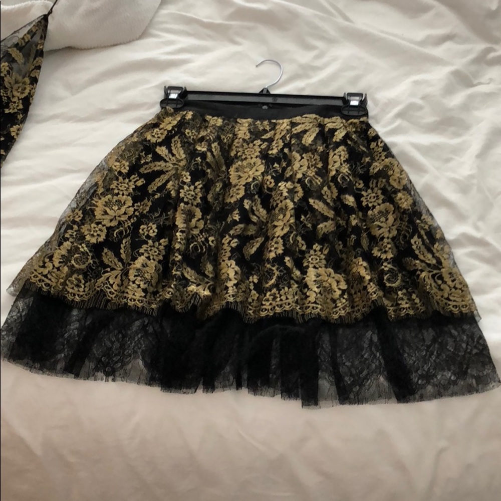 Adam Lippes black and gold lace skirt